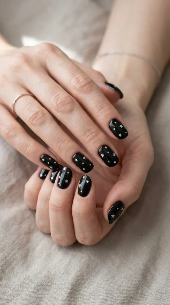 19. Black Nails with Star Decals.webp