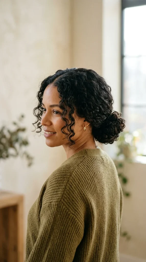 2. Low Curly Bun with Center Part.webp