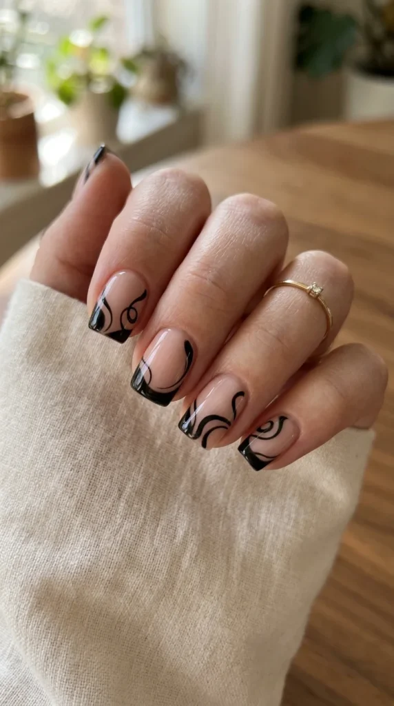 3. Swirled Black French Tips.webp