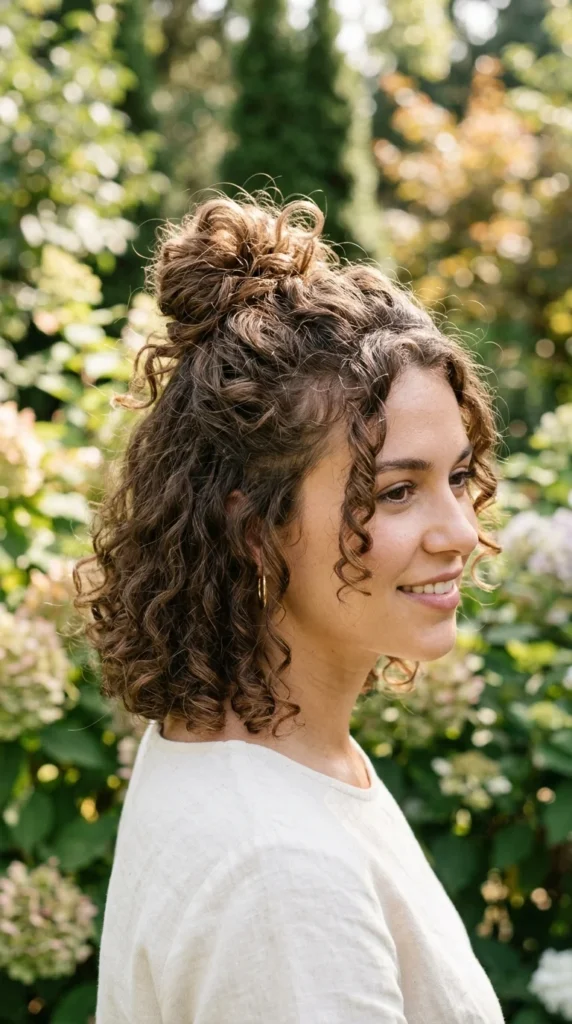 3. The Half-Up Messy Curly Bun for Short Hair.webp