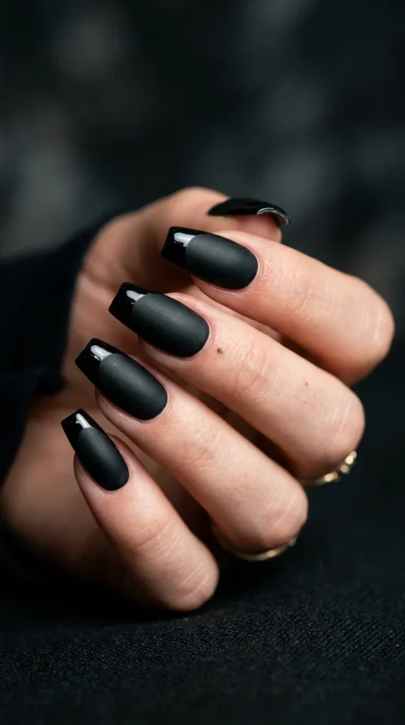4. Matte Black Nails with Glossy Tips.webp