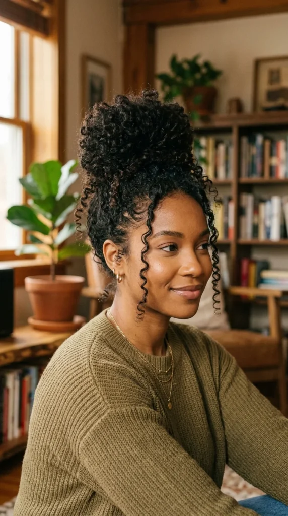 4. The Artfully Messy Curly Topknot.webp