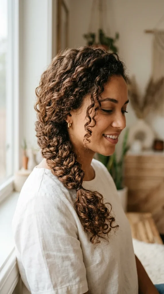 5. Loose Side Braid on Defined Curls.webp