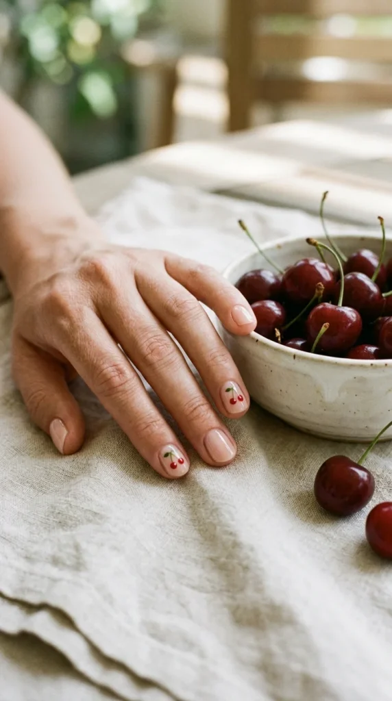 8. Minimal Cherry Accent Nails.webp
