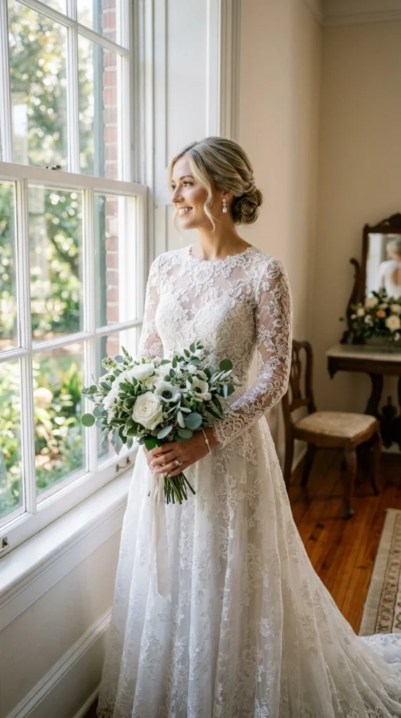 how to accessorize a long sleeve wedding dress.webp