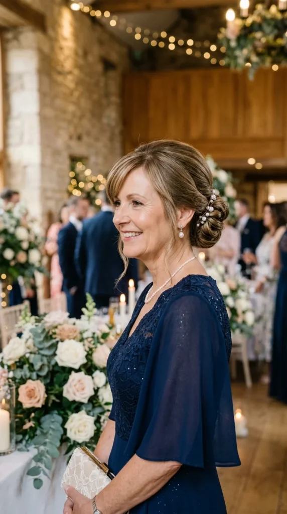 1. Low Chignon with Side-Swept Bangs for Elegant Weddings.webp