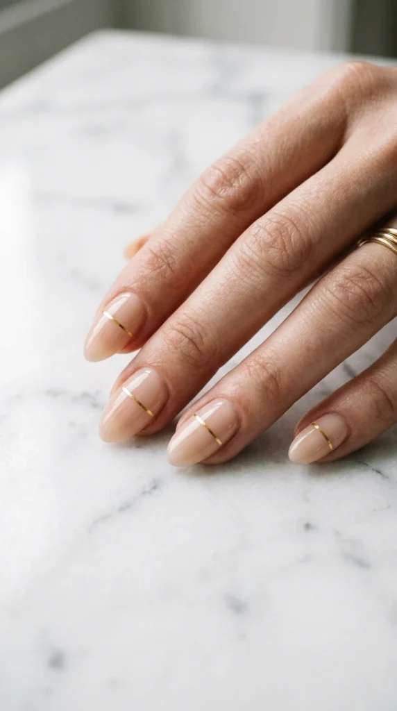 11. Minimal Gold Line Acrylic Nails.webp