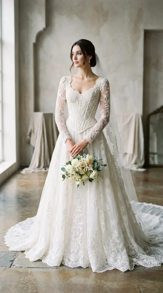 12. Basque Waist Structured Lace Dress.webp