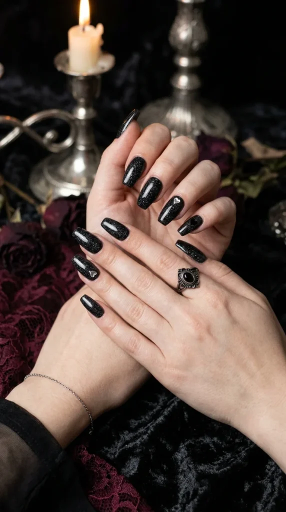 12. Goth-Glam Heart Glitter Nails.webp