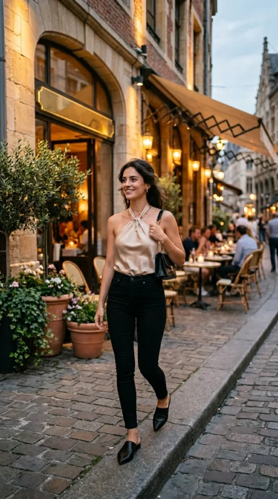12. Satin Halter Top with Black Jeans.webp