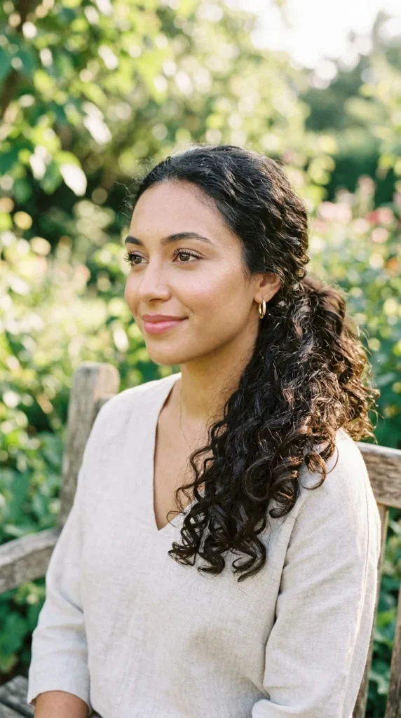 12. Side Curly Ponytail for a Soft Romantic Look.webp