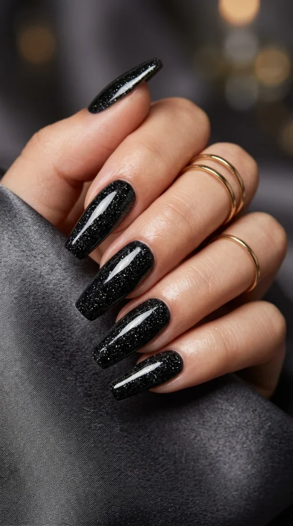 13. Black Glitter Coffin Nails.webp