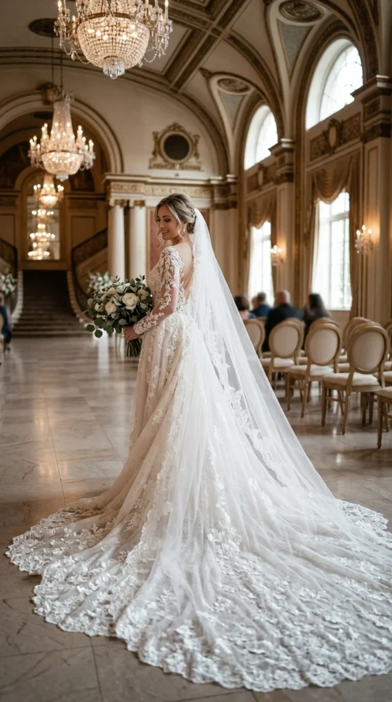 14. Long Sleeve Lace Wedding Dress With Cathedral Train.webp