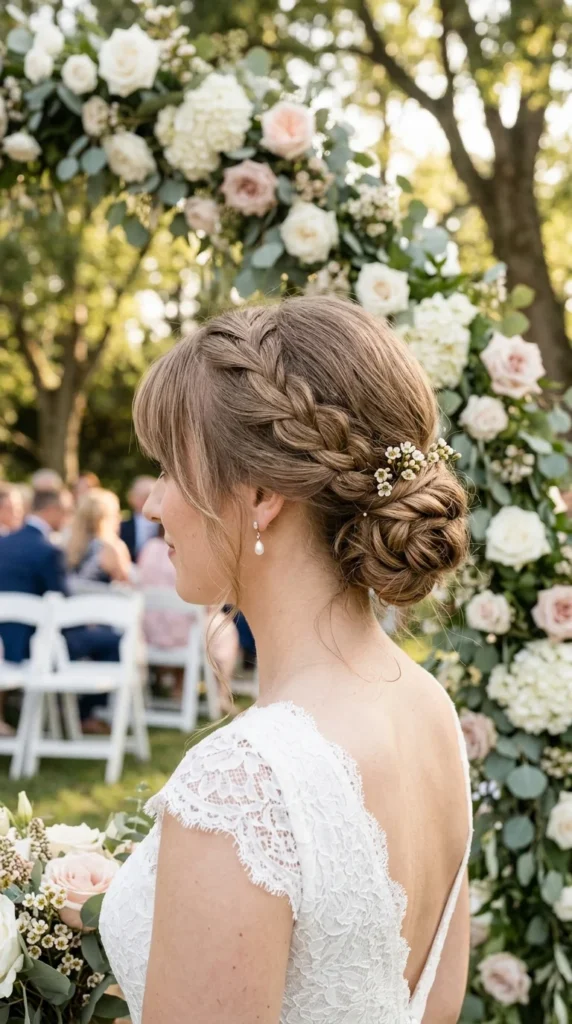 15. Braided Low Bun with Side Bangs for Textured Elegance.webp