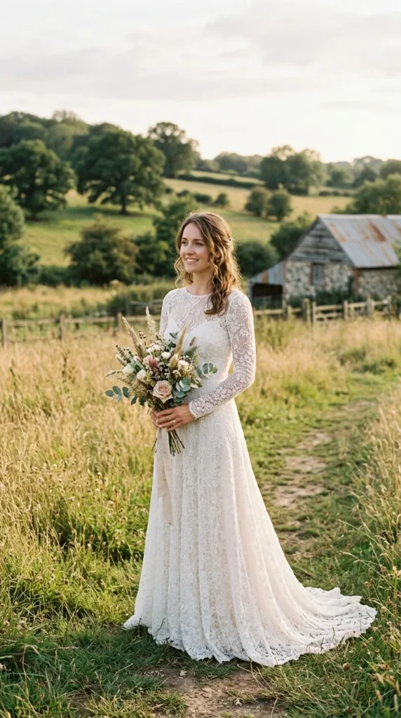 15. Rustic Long Sleeve Lace Wedding Dress.webp