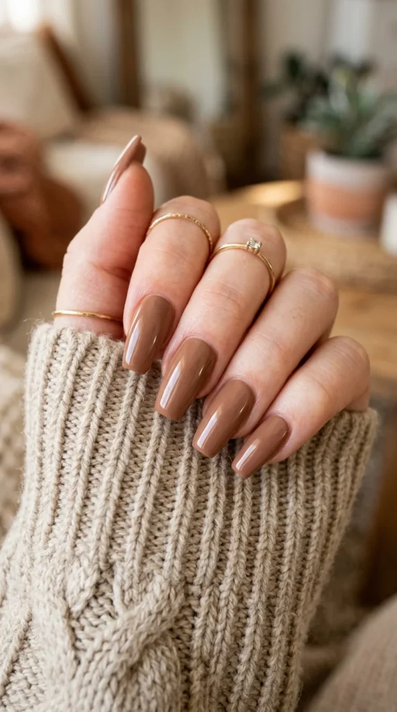 16. Glossy Latte Brown Acrylic Nails.webp