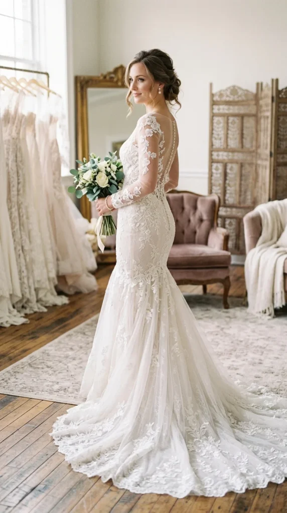 16. Lace Sheer Sleeve Mermaid Dress.webp