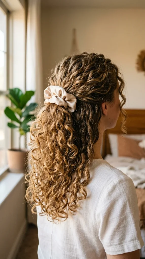 16. Low-Tension Half-Up Style with Satin Scrunchie.webp