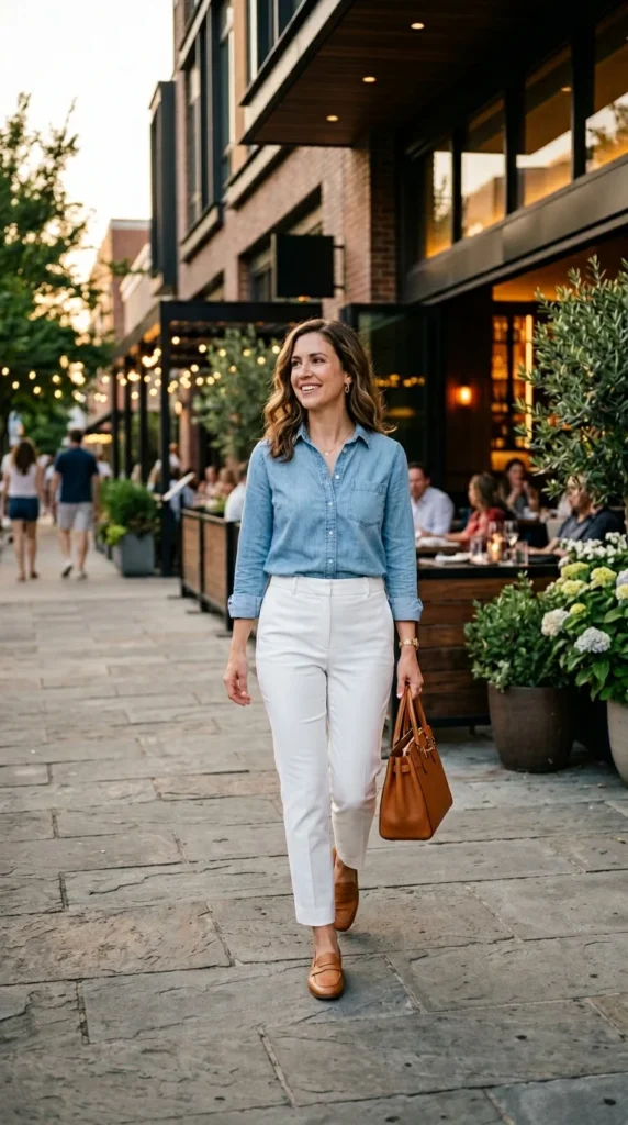 17. Denim Shirt with White Trousers.webp