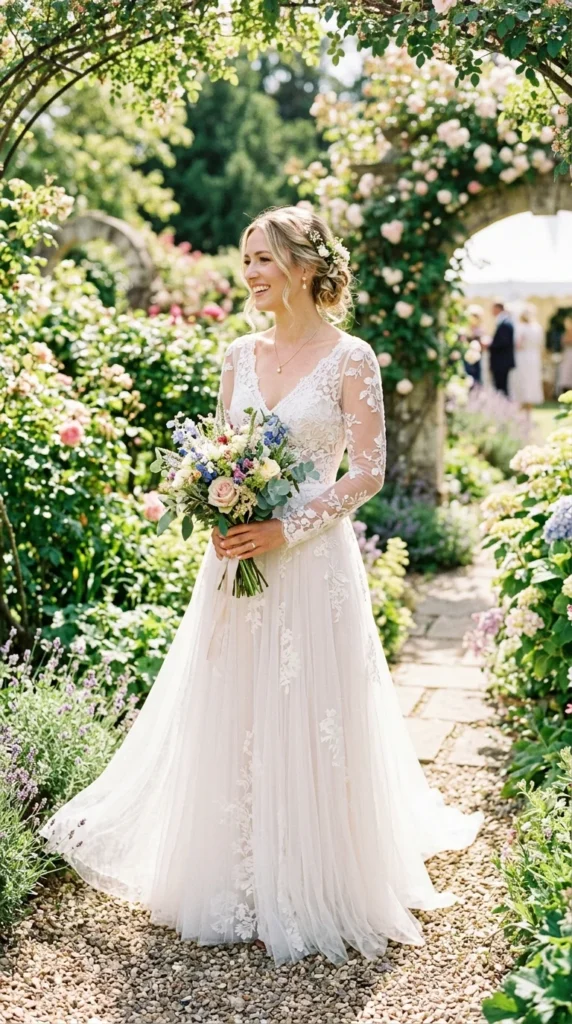 18. Summer-Friendly Sheer Lace Sleeve Wedding Dress.webp