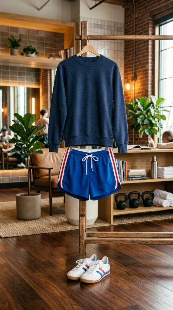 19. Retro Shorts with Crewneck Sweatshirt.webp