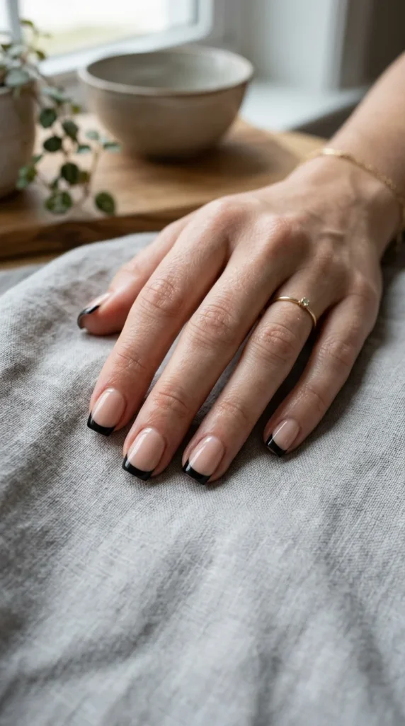 19. Short Square Black French Tips for Everyday Wear.webp