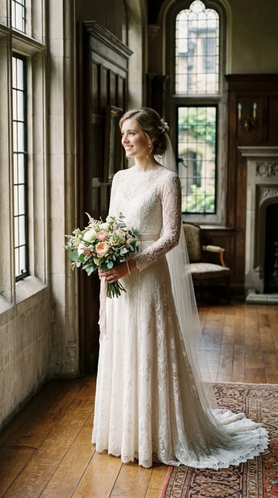 19. Vintage-Inspired Long Sleeve Lace Wedding Dress.webp