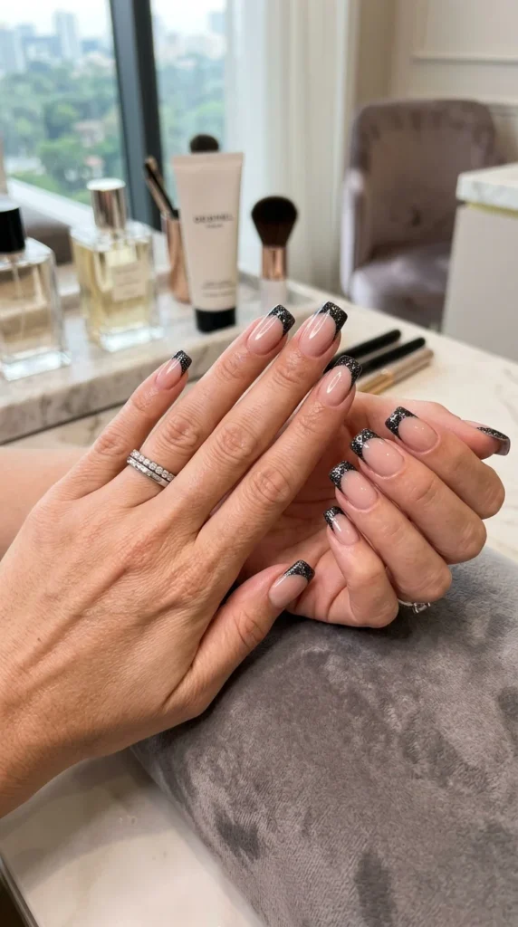 2. Black Glitter French Tips.webp