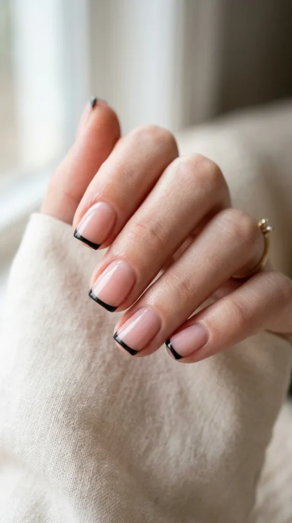 2. Micro Black French Tips for Short Nails.webp