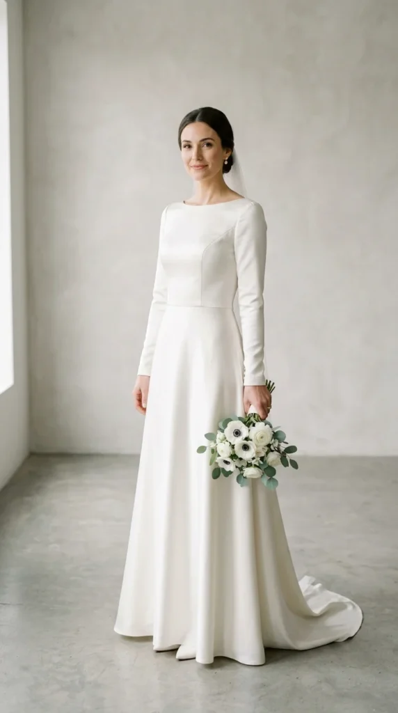 2. Satin High Neck Minimalist Long Sleeve Dress.webp