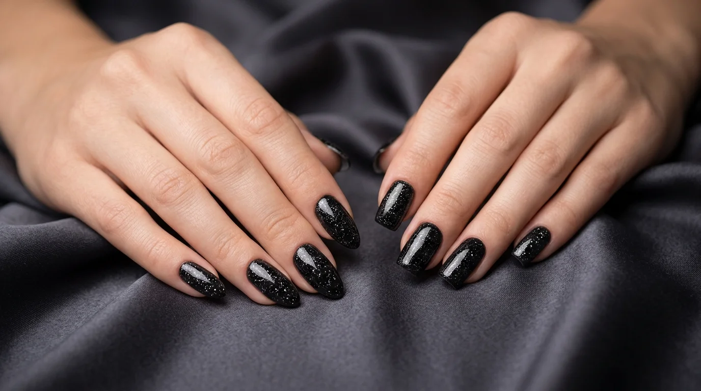 20 Magical black nails with glitter That Add Drama Without Overdoing It