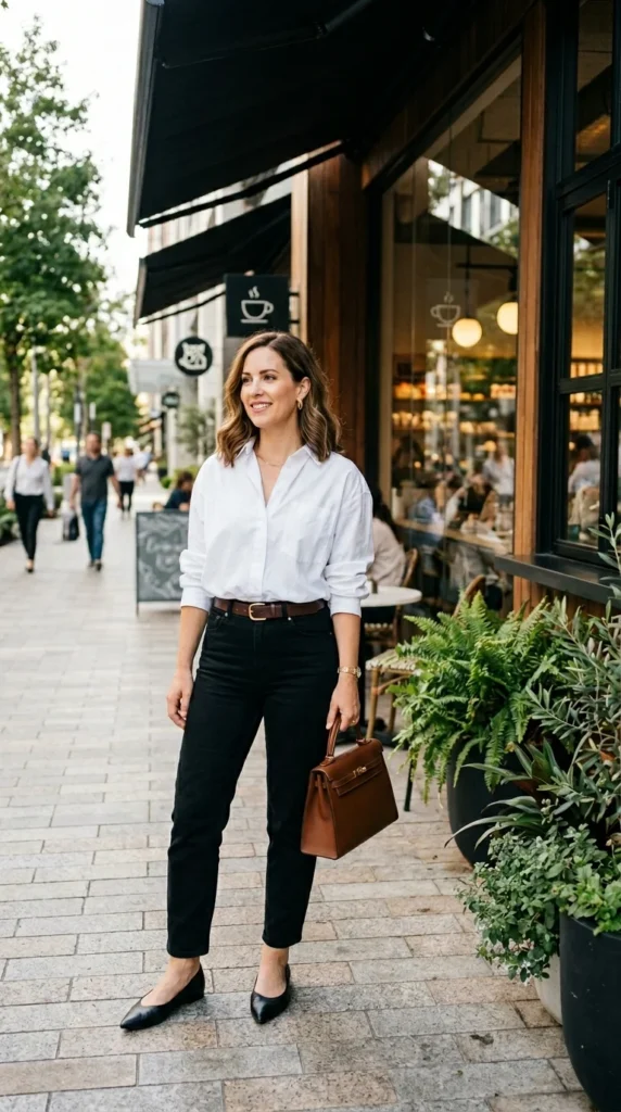 3. White Button Shirt with Black Jeans.webp