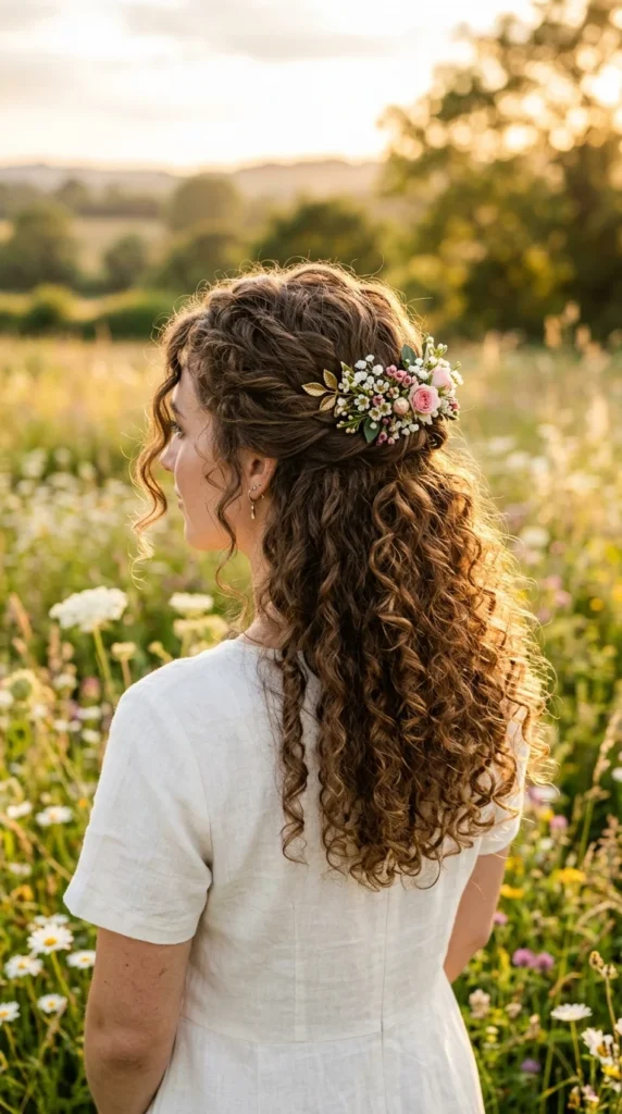 5. Boho Half-Up Style with a Floral Clip.webp