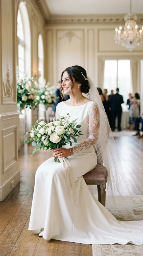 5. Sheer Lace Sleeve Minimalist Wedding Dress.webp
