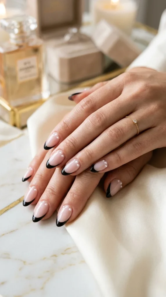 5. Soft Pearl Accent Black French Tips.webp
