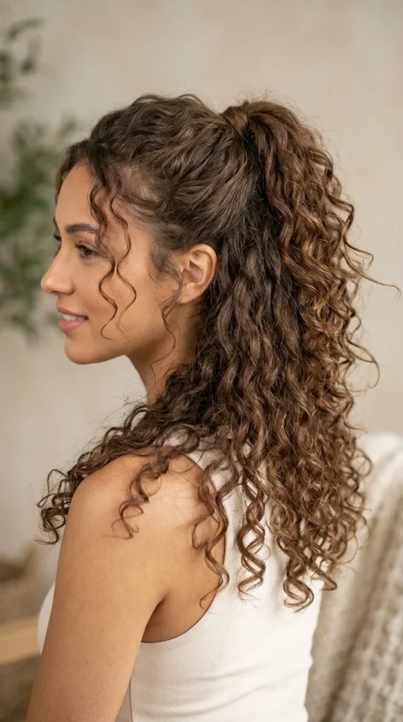 6. Half-Up Curly Ponytail with Face-Framing Pieces.webp