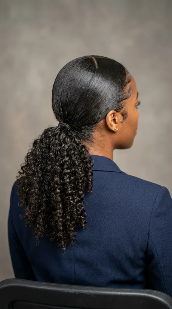 7. Low Sleek Curly Ponytail for a Clean Finish.webp