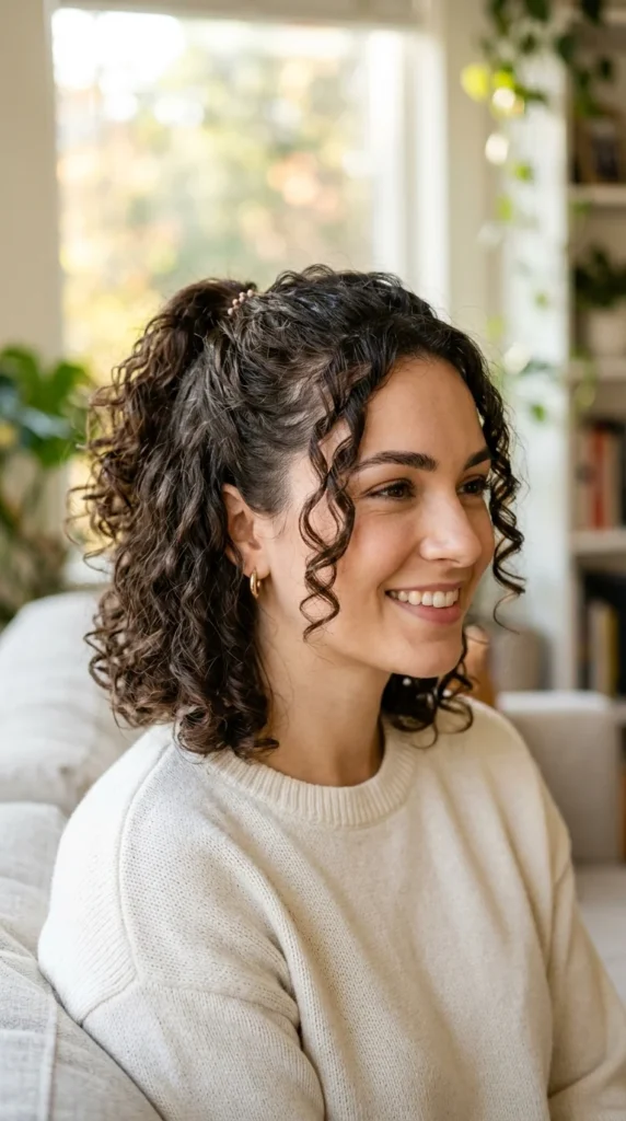 7. Mini Half-Up Ponytail for Short Curly Hair.webp