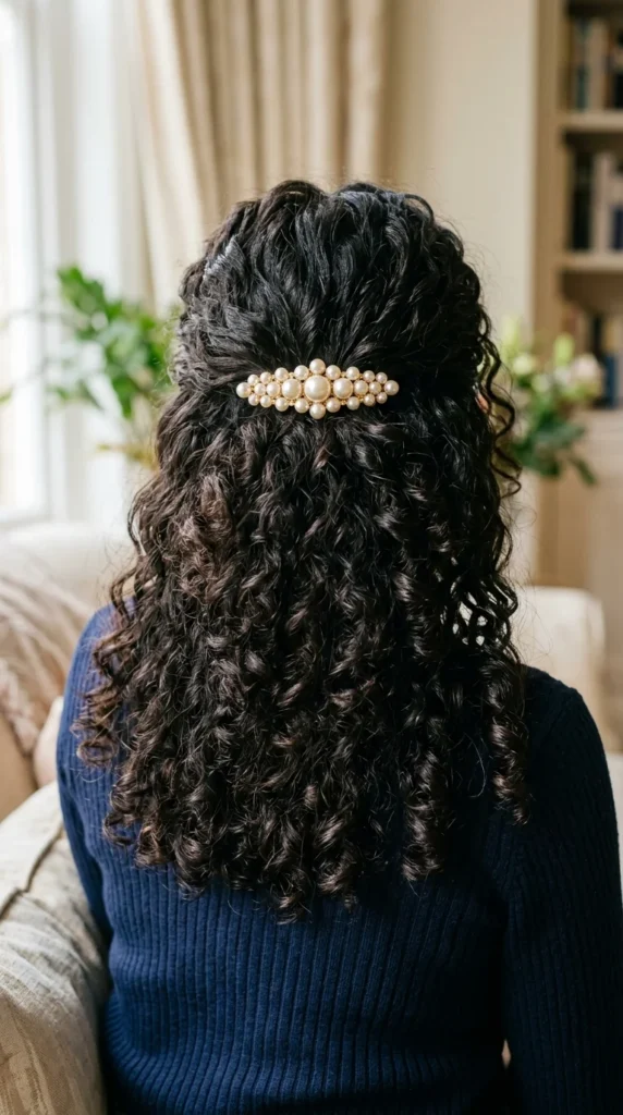 8. Pearl Barrette Half-Up Style.webp