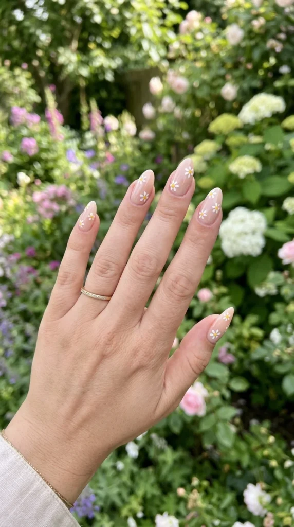 8. Tiny White Daisy Accent Nails.webp