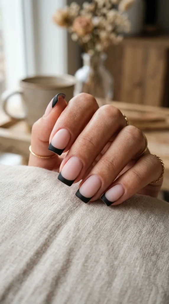 9. Matte Black Tips with a Milky Pink Base.webp