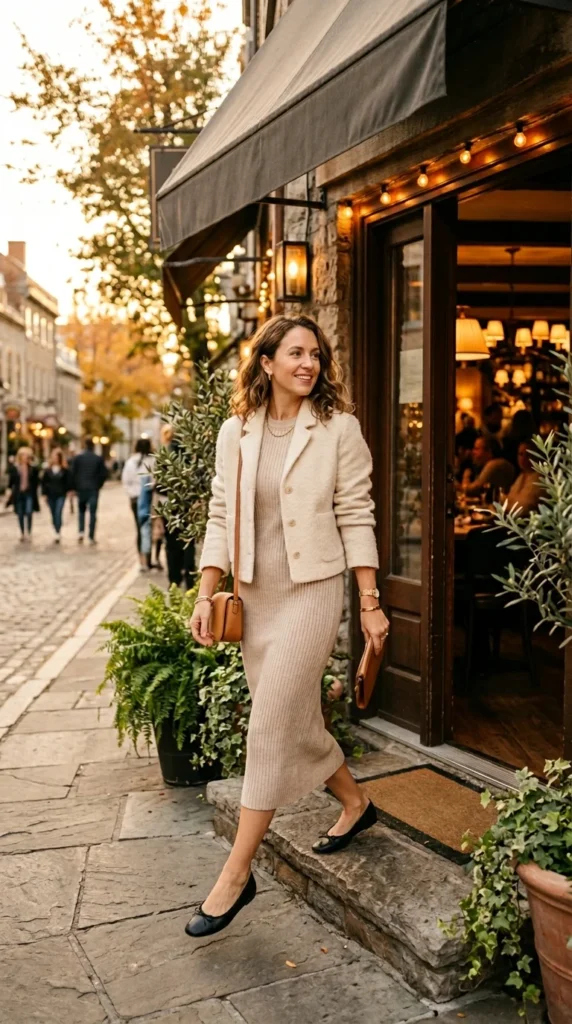 9. Neutral Knit Dress with a Cropped Jacket.webp