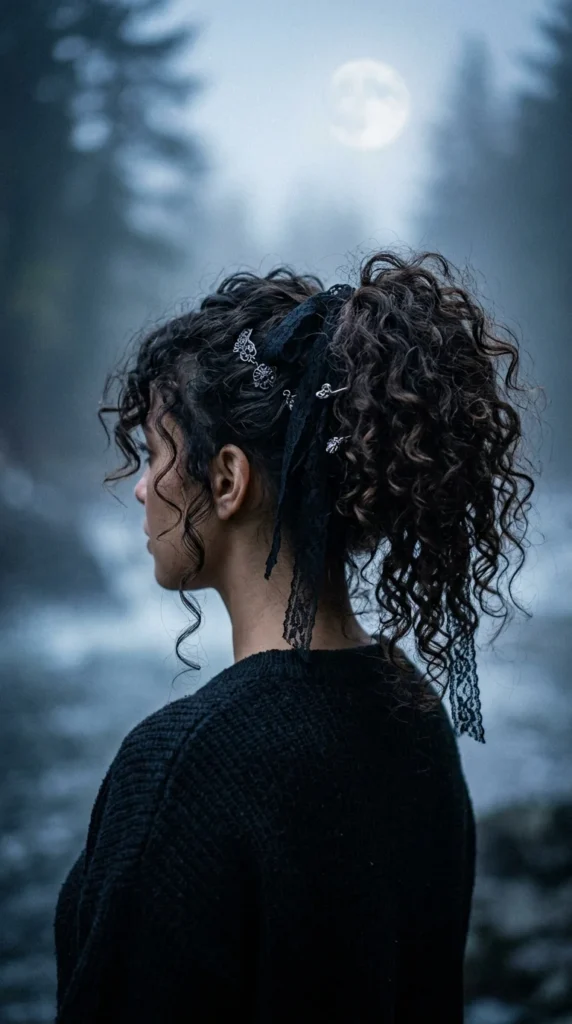15. Messy Curly Ponytail with Gothic Style.webp