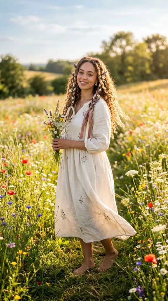 19. Cottagecore Curly Witch Style with Ribbon Braids.webp